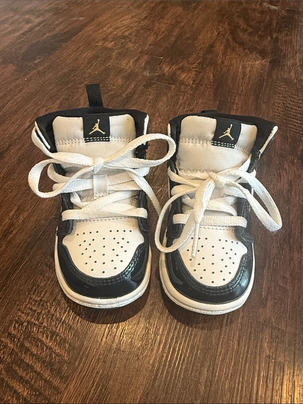 Nike Air Jordan Toddler Gold Black and White High-Top Sneakers